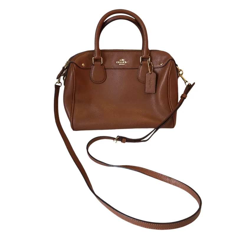 Coach bags with a chain - link trim and a leather body for a modern edgeHandbag Designer By Coach In Brown, Size:Small