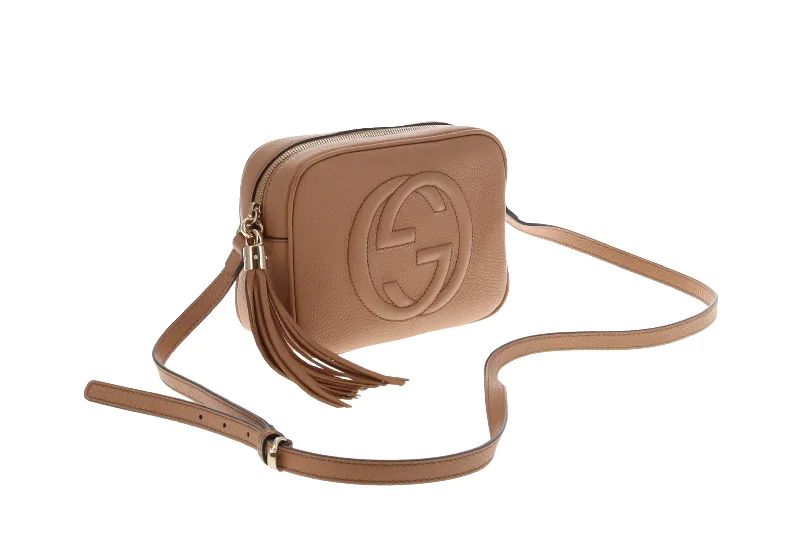 Women Gucci Sylvie bags with a monogram - embossed leatherGucci Camel Coloured Leather Soho Disco