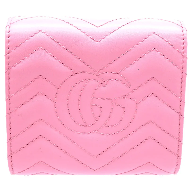 Women Gucci bags with a chain - link trim and a leather bodyGUCCI Bifold Wallet 598629 leather pink Compact wallet GG Marmont Women Used