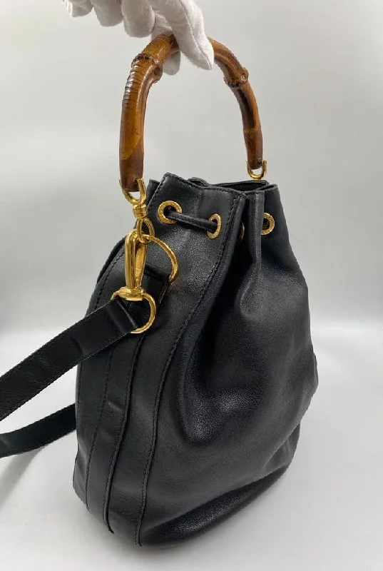 Gucci tote bags for women with a double - handle designGucci Black Bucket Bag with Bamboo Handles