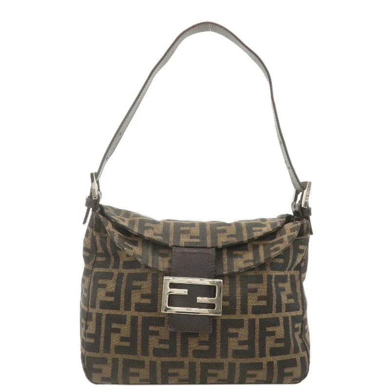 Fendi bags with a patent - leather finish for a shiny and sophisticated appearanceFENDI Zucca Canvas Leather Shoulder Bag Brown Black 222826426