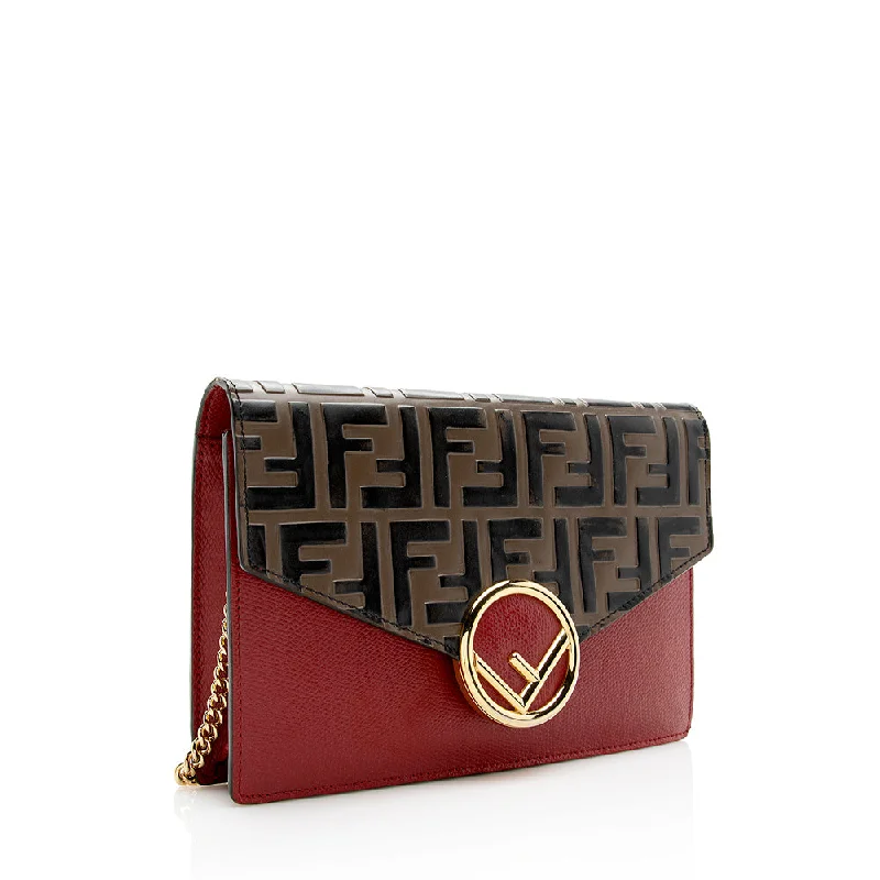 Fendi Baguette bags with a detachable charm featuring the brand's mascotFendi FF Embossed Calfskin Wallet on Chain Mini Bag (SHF-20480)