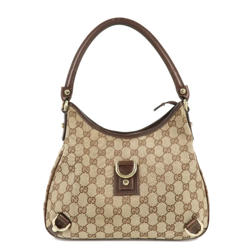 Women Gucci bags with a detachable mobile phone holderGUCCI Abbey GG Canvas Leather Shoulder Bag Beige Brown 130738