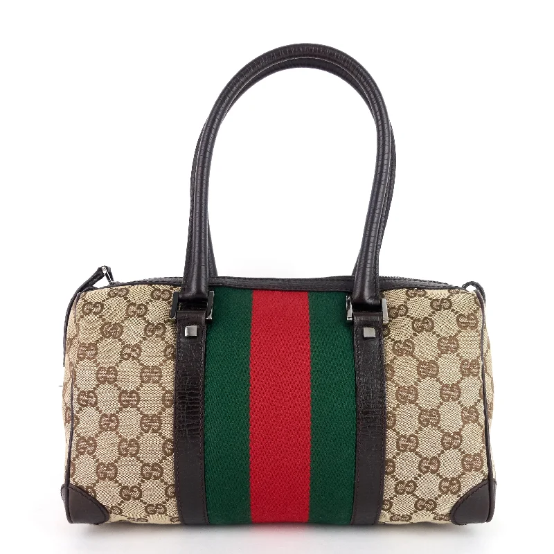 Women Gucci crossbody bags with a woven leather strapVintage Small GG Canvas Boston Bag