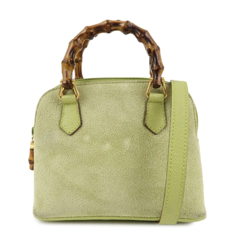 Women Gucci crossbody bags with a woven leather strapGUCCI Bamboo Suede Leather 2WAY Shoulder Bag Green 007.2032