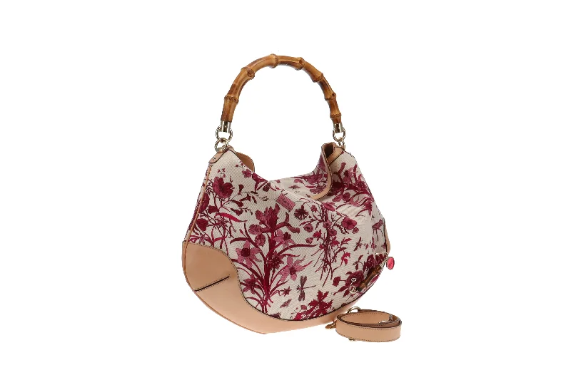 Gucci backpacks for women with a padded laptop compartmentGucci Floral Canvas Bamboo Two Way Hobo Bag