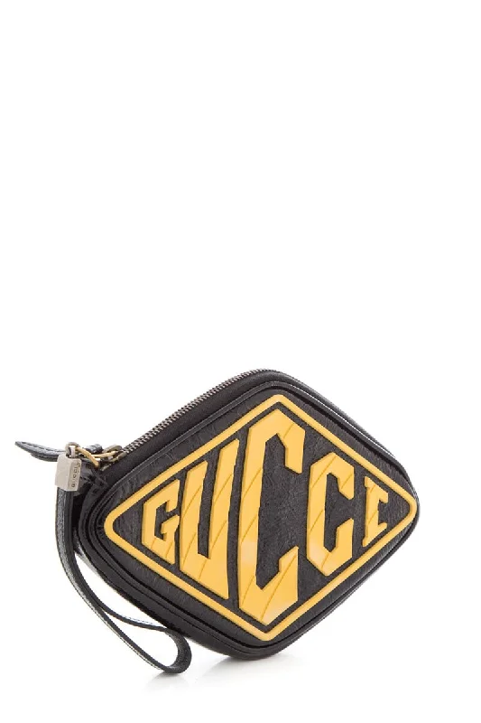 Gucci crossbody bags for women with adjustable leather strapsGucci Black & Yellow Patent Leather Retro Logo Wristlet