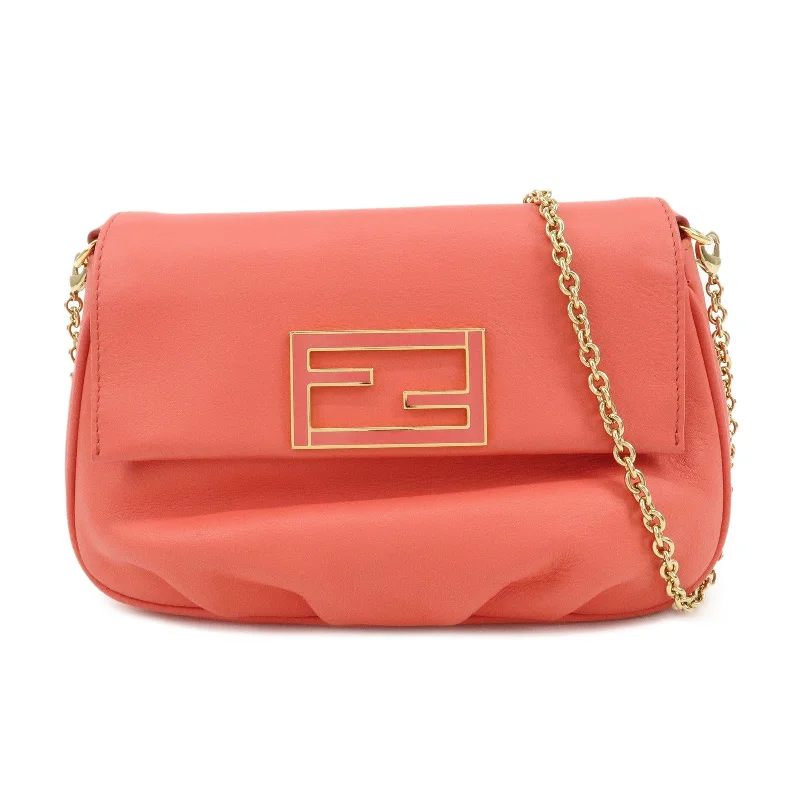 Fendi tote bags with a reinforced bottom for increased durabilityFENDI Leather Chain Shoulder Bag Purse Crossbody Bag Pink 8M0276