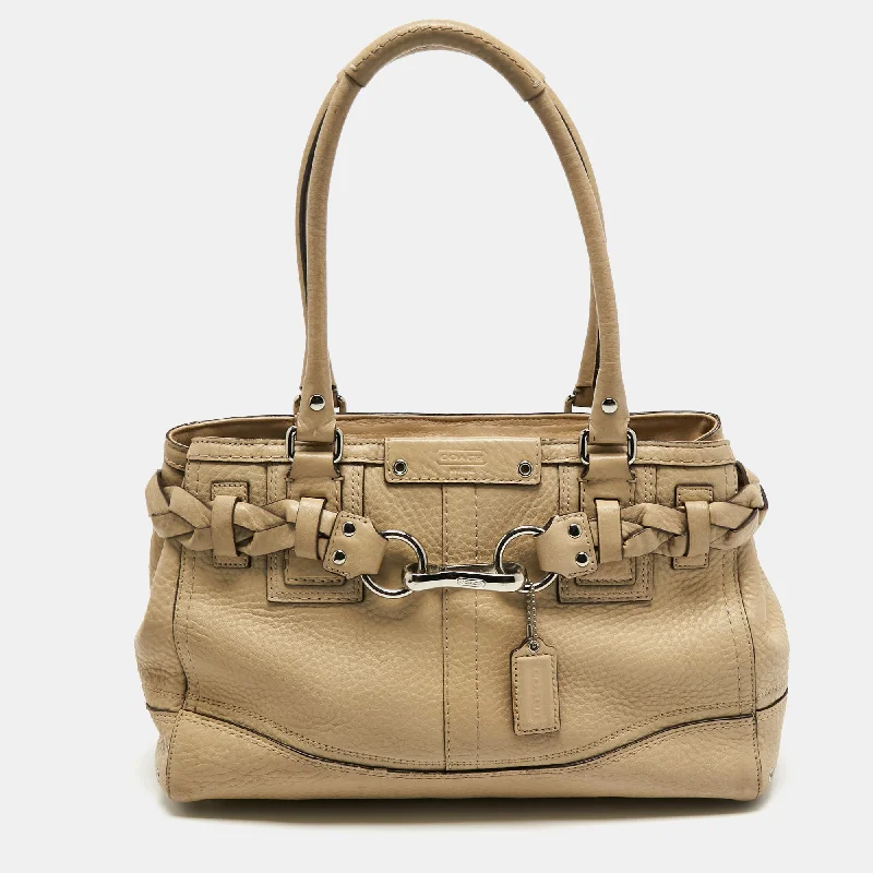 Coach backpacks with a sleek, modern design for a stylish lookBeige Grained Leather Hampton Tote