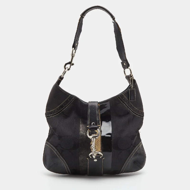 Coach crossbody bags with a woven leather strap for a unique textureBlack Signature Canvas And Leather Hamilton Hobo