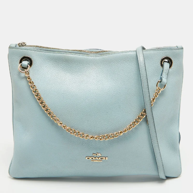 Coach bags with a chain - link trim and a leather body for a modern edgeBlue Leather Zip Chain Crossbody Bag