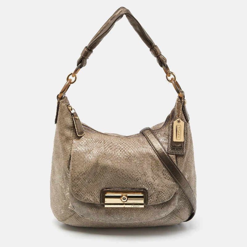 Coach crossbody bags with a printed floral pattern for a feminine touchGrey Python Embossed Leather and Leather Kristin Hobo