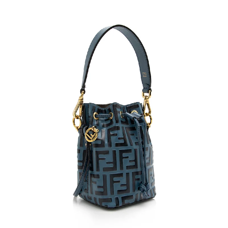 Fendi By The Way bags with a leather - wrapped drawstring for a luxurious and tactile feelFendi FF Embossed Calfskin Mon Tresor Mini Bucket Bag (SHF-16308)