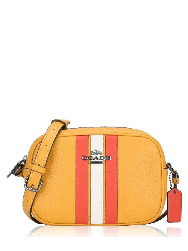 Coach handbags with a perforated leather detail for a breathable and unique designCOACH Leather Varsity Stripe Mini Jamie Camera Bag Crossbody