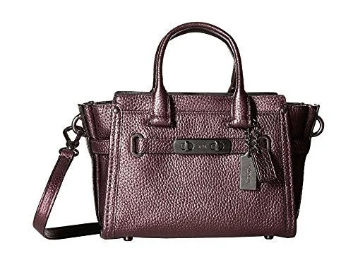 Coach crossbody bags with a keychain holder for practicalityCoach Swagger 20 Pebble Leather Metallic Black Cherry Handbag Small Crossbody