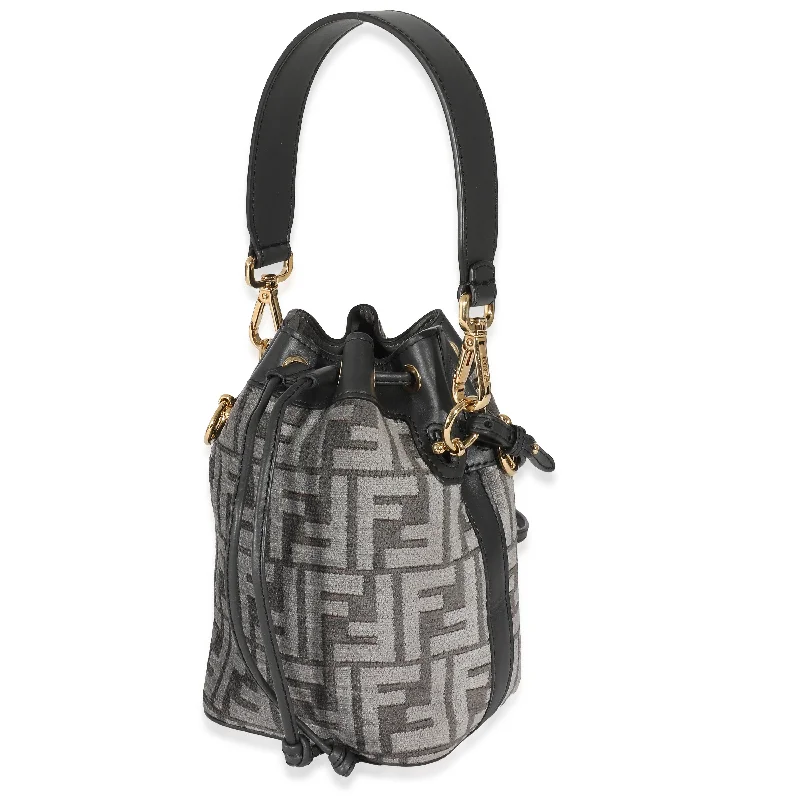 Ladies Fendi crossbody bags with a wide - width strap for enhanced comfort during long - term useFendi Grey Tapestry Fabric FF Mon Tresor Bucket Bag