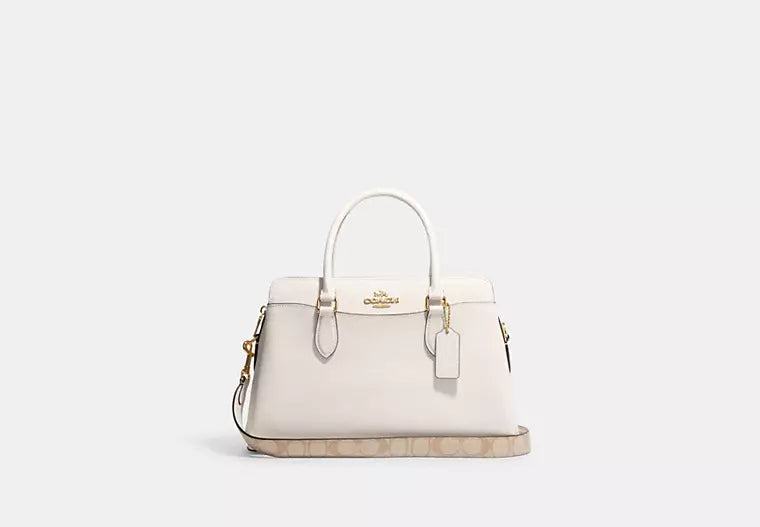 Coach tote bags with a double - handle and shoulder - strap option for easy useCoach Darcie Carryall With Signature Canvas Detail