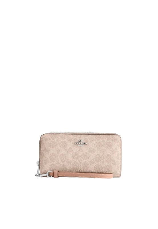 Coach Dempsey bags with a leather - wrapped drawstring for a luxurious feelCoach Long Zip Around Wallet Signature Canvas In Sand Taupe CW778