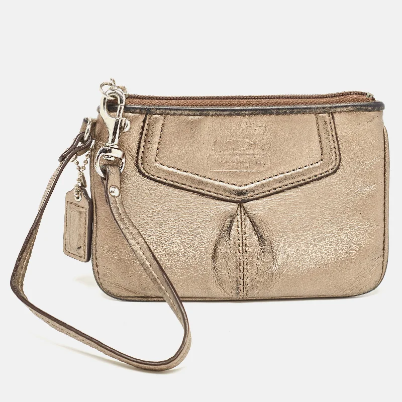 Coach bags with a front - zip pocket for small items like keys and cardsMetallic Leather Zip Wristlet Clutch