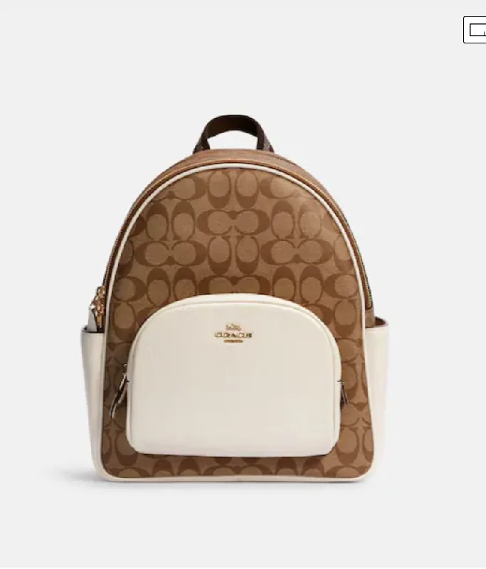 Ladies Coach Rogue bags with a star - shaped charm for a playful touchCoach Medium Court Backpack In Signature Khaki Chalk