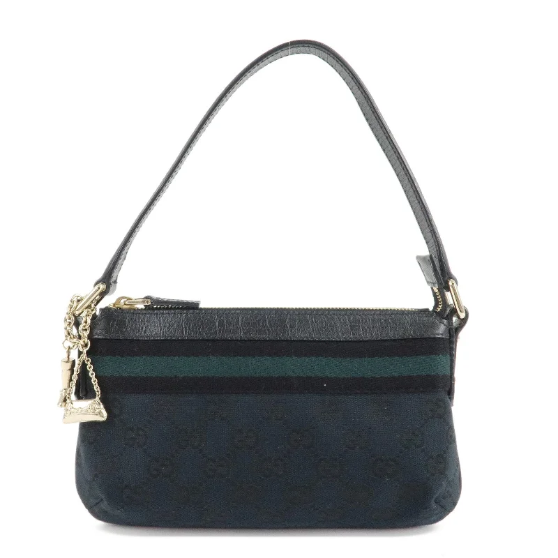 Women Gucci Sylvie bags with a detachable ribbon detailGUCCI Sherry GG Canvas Leather Shoulder Bag Black 145970