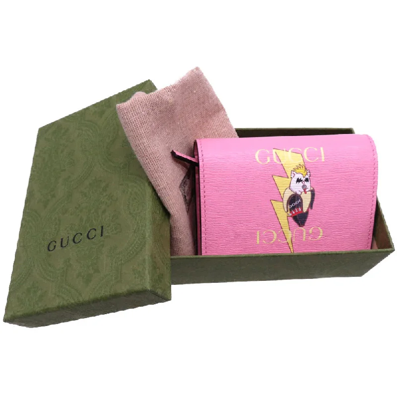 Gucci tote bags for women with a printed Gucci logoGUCCI Bifold Wallet 701009 leather pink bananya banana Women Used