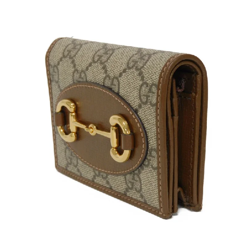 Gucci handbags for women with a back - zip pocketGUCCI Bifold Wallet 621887 92TCG 8563 GG Supreme Canvas x Calfskin Leather (embossed) Beige x Ebony GG Supreme Horsebit 1955 Compact Wallet Women(Unisex) Used