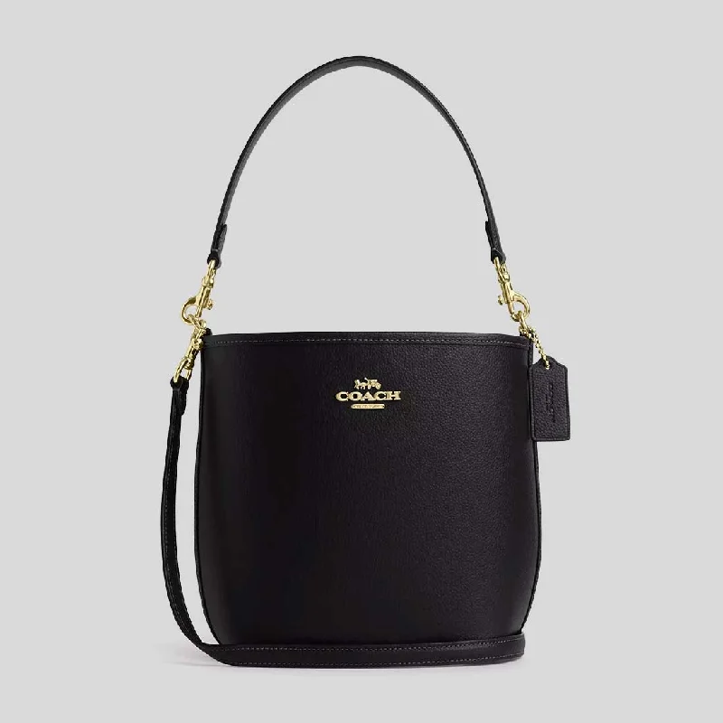 Coach bags with a detachable mirror inside for quick touch - upsCOACH City Bucket Bag In Pebble Leather Black CT801