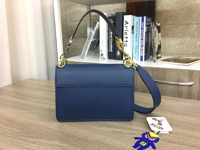 Fendi tote bags with a thermal - insulated pocket for keeping drinks hot or coldFendi Kan I F Shoulder Bag In Blue Calfskin