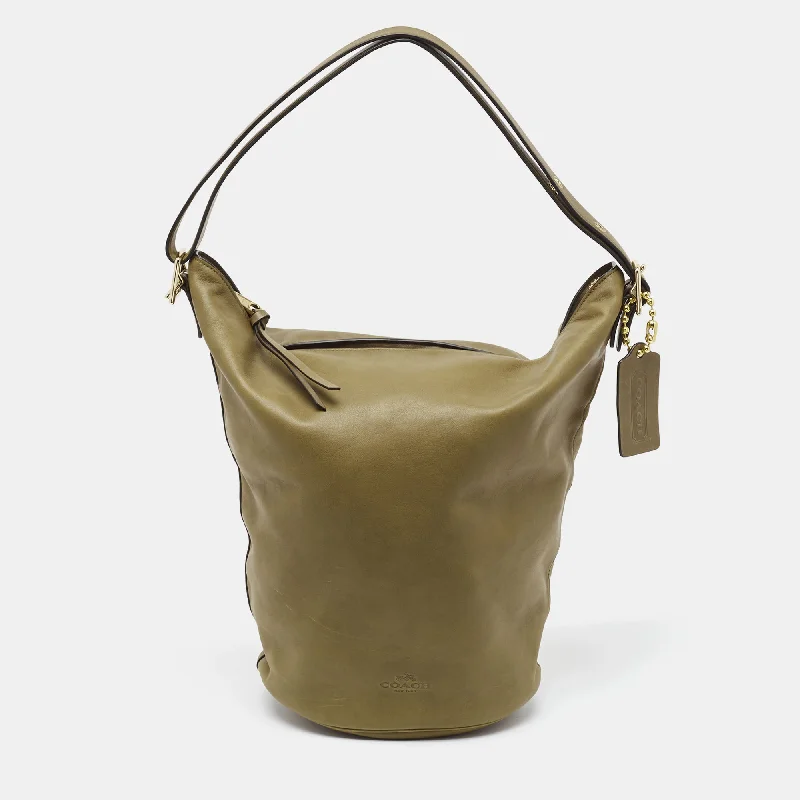 Coach bags with a zip - top closure and a front - pocket for quick accessOlive Green Leather Bleecker Bucket Bag