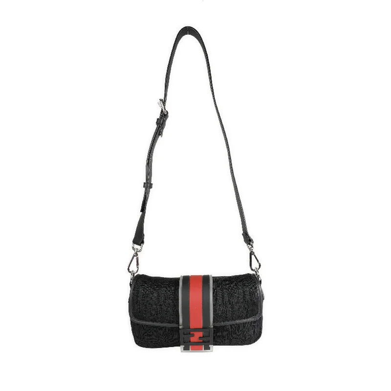 Fendi crossbody bags with a convertible strap that can be worn multiple waysFENDI Black Neoprene & Leather Baguette Messenger Bag