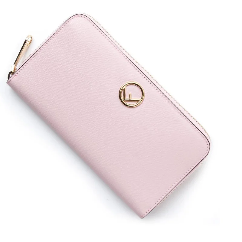 Fendi bags with a touch - screen - friendly pocket for using devices without taking them outFendi F Is Fendi Peonia Pink Calfskin Leather Zip Around Long Wallet 8M0299