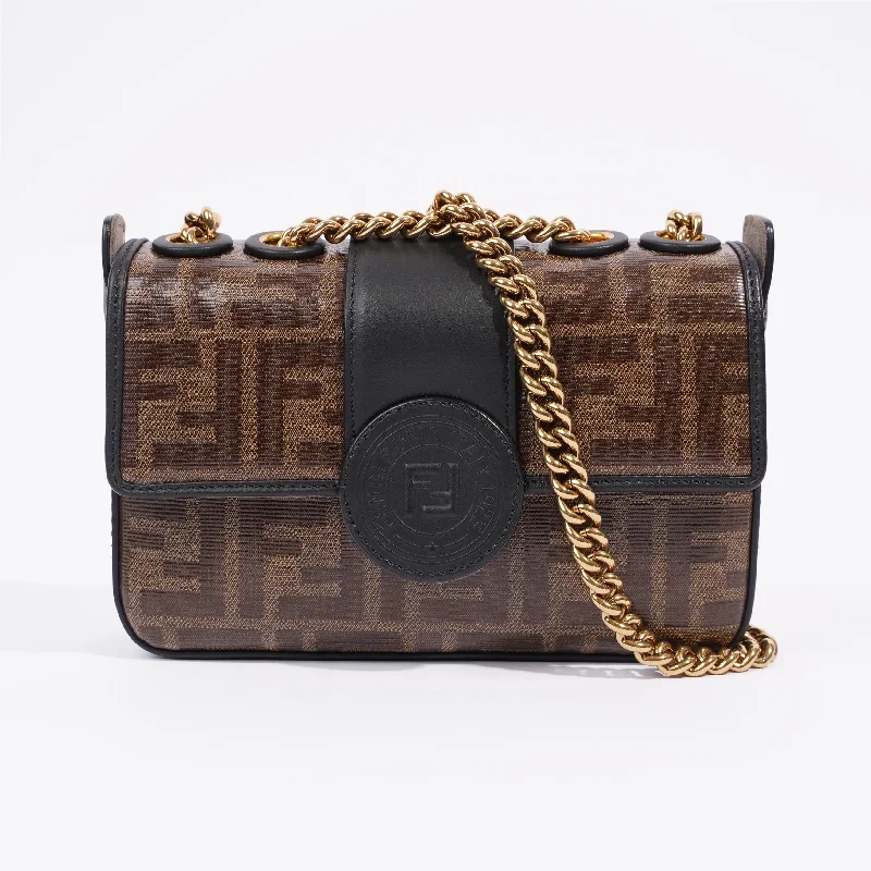 Fendi By The Way bags with a 3D - printed FF logo for a modern and textured lookFendi Double F Bag Brown / Black Coated Canvas Mini