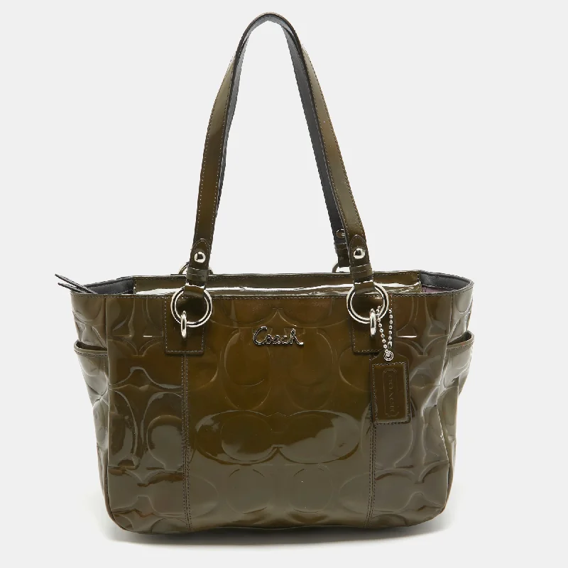 Ladies Coach Tabby bags with gold - toned hardware for a touch of luxuryOlive Green Op Art Embossed Patent Leather East West Gallery Tote