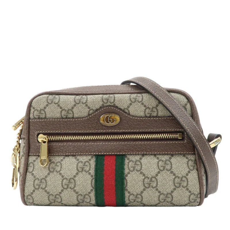 Gucci tote bags for women with a printed Gucci logoGUCCI Ophidia GG Supreme Mini Shoulder Bag Beige Brown 517350