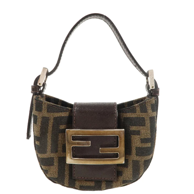 Fendi By The Way bags with a laser - cut leather detail for a modern and intricate lookFENDI Zucca Canvas Leather Pouch Khaki Brown 26673