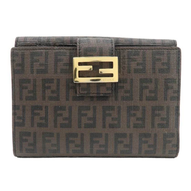 Fendi bags with a leather - bound notebook insert for jotting down notesFENDI Zucchino PVC Bi-fold Wallet Brown Black 8M0160