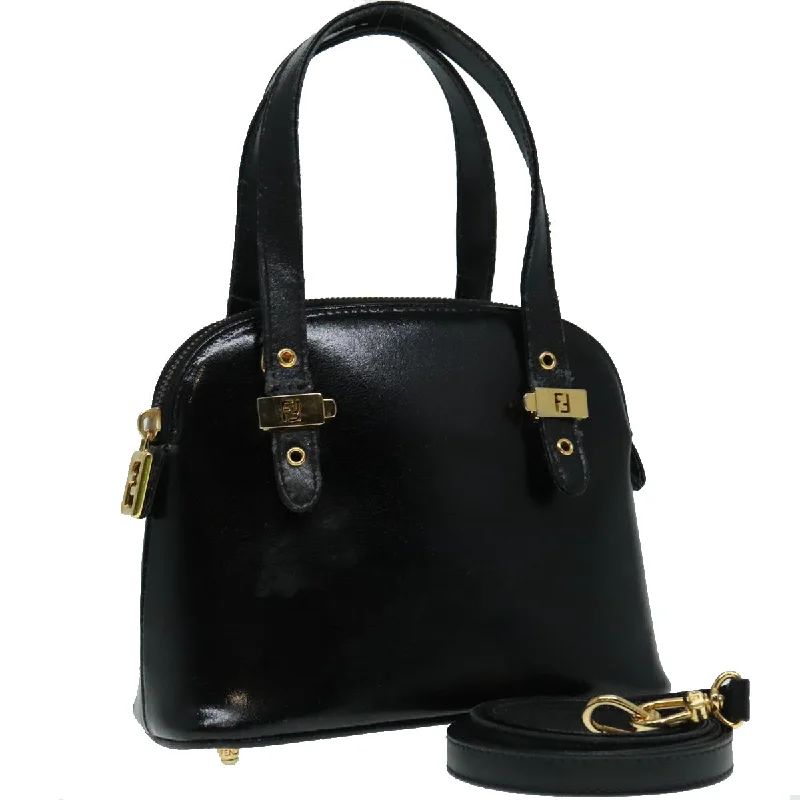 Fendi handbags with a beaded trim for a glamorous and eye - catching lookFENDI Hand Bag Leather 2way Black Gold  85768