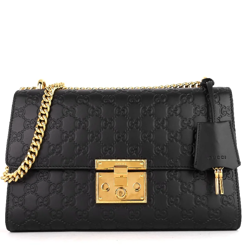 Women Gucci Sylvie bags with a detachable ribbon detailPadlock Medium Guccissima Leather Bag