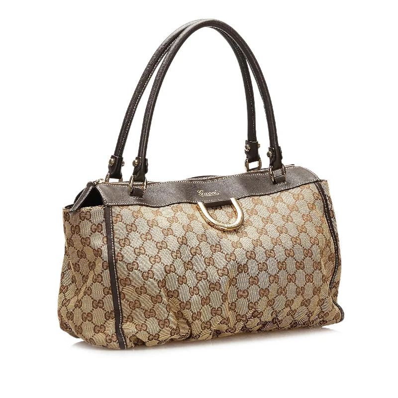 Gucci tote bags for women with a double - handle designGucci Abbey GG Canvas Shoulder Bag (35422)