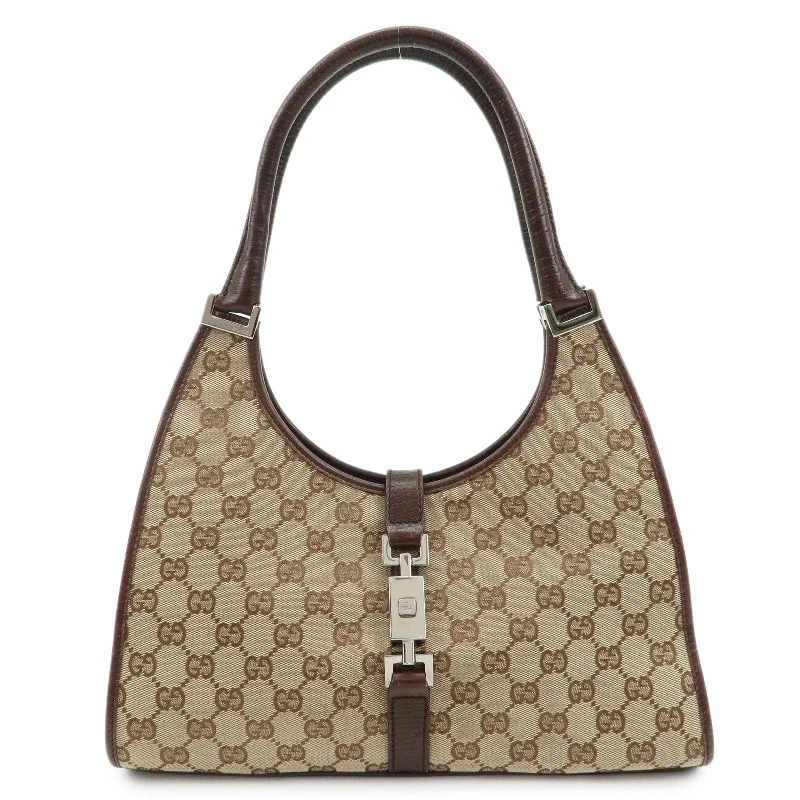 Gucci backpacks for women with a sleek silhouetteGUCCI Jackie GG Canvas Leather Shoulder Bag Beige Brown 1719