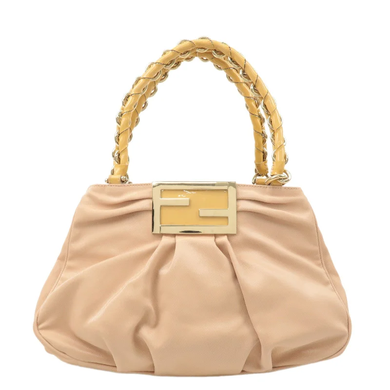 Small - sized Fendi crossbody bags in smooth calfskin leather for a compact and stylish carryFENDI Nylon Enamel Hand Bag Pink Beige 8BR615