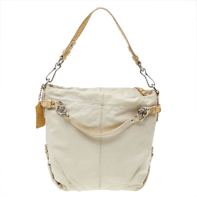 Ladies Coach crossbody bags with a wide - width strap for comfortBeige Leather Shoulder Bag