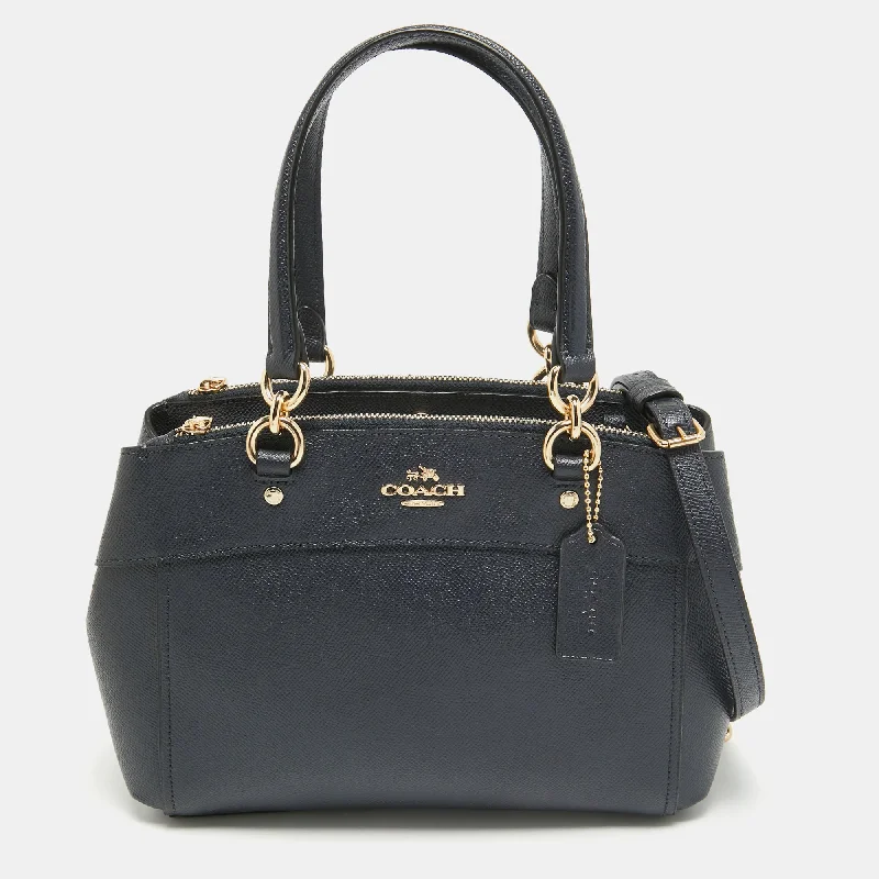 Coach bags with a front - zip pocket for small items like keys and cardsNavy Blue Leather Mini Brooke Carryall Satchel