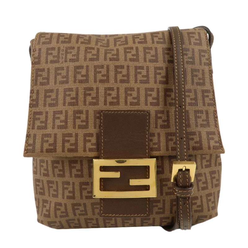 Fendi backpacks with a sleek, modern design and a matte finishFENDI Zucchino Canvas Leather Shoulder Bag Beige Brown 8BT075