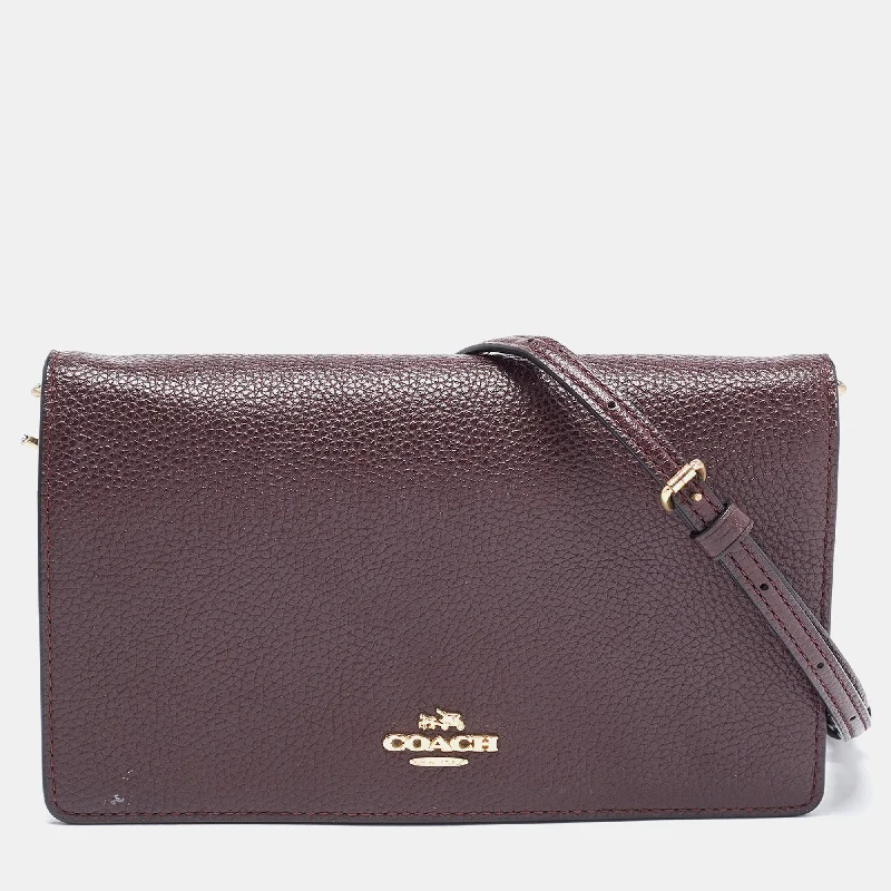 Coach crossbody bags with a keychain holder for practicalityDark Brown Pebbled Leather Hayden Foldover Clutch Bag