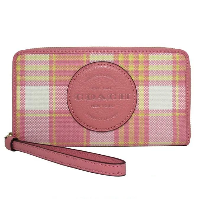 Coach bags with a front - zip pocket for small items like keys and cardsCOACH C8680 Plaid Logo Patch Large Phone Wallet with Dempsey Strap Round Zip Smartphone Case iPhone Case