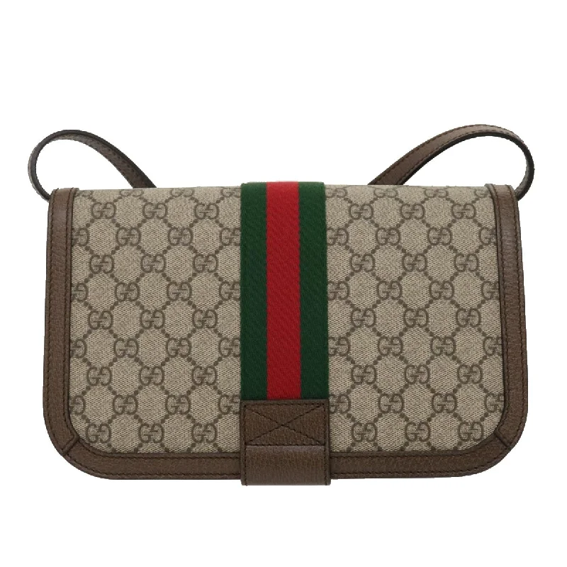 Women Gucci bags with a magnetic snap closure for easy accessGUCCI GG Supreme Ophidia Web Sherry Line Shoulder Bag Beige  29884A