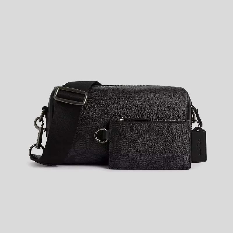 Coach backpacks with a hidden back pocket for securityCOACH Axel Crossbody In Signature Canvas Charcoal Print Varies CV762