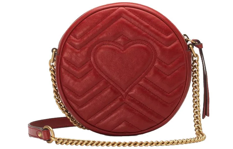 Gucci Marmont bags for women with gold - toned hardware(WMNS) Gucci GG Marmont Gold Logo Leather Chain Shoulder Messenger Bag Mini Red 550154-0OLET-6438